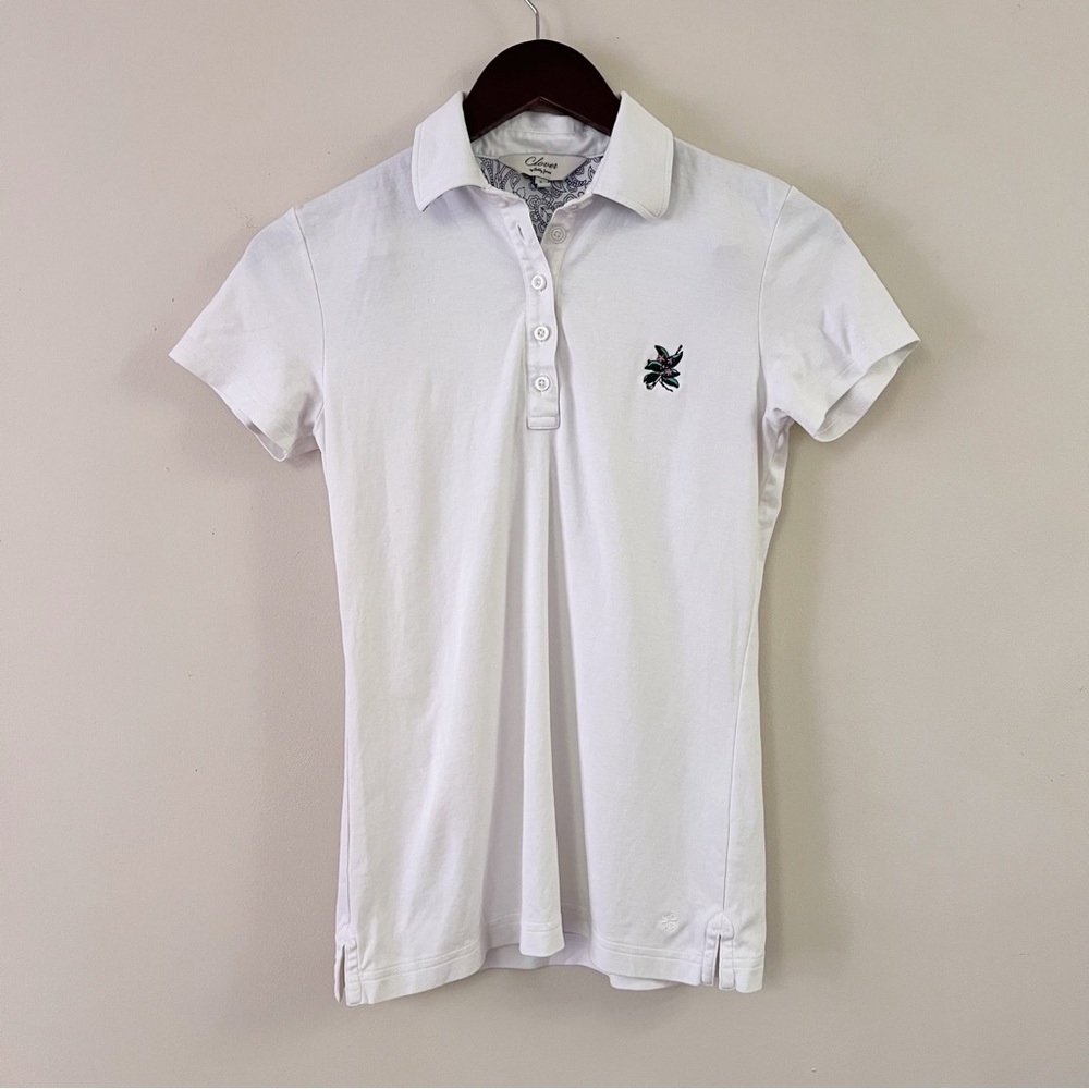 Clover by Bobby Jones White Golf Polo Tee Size Women’s Small Floral Embroidered